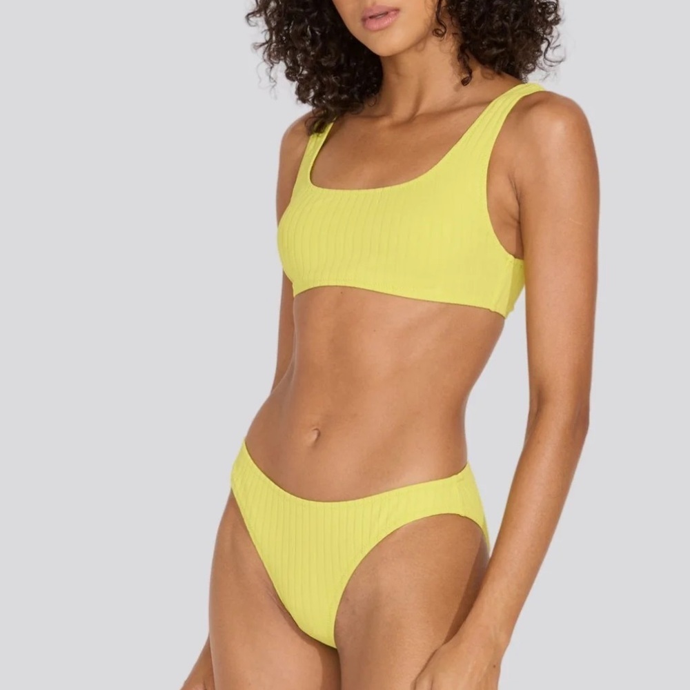 NWT Solid and Striped Bikini Chartreuse L